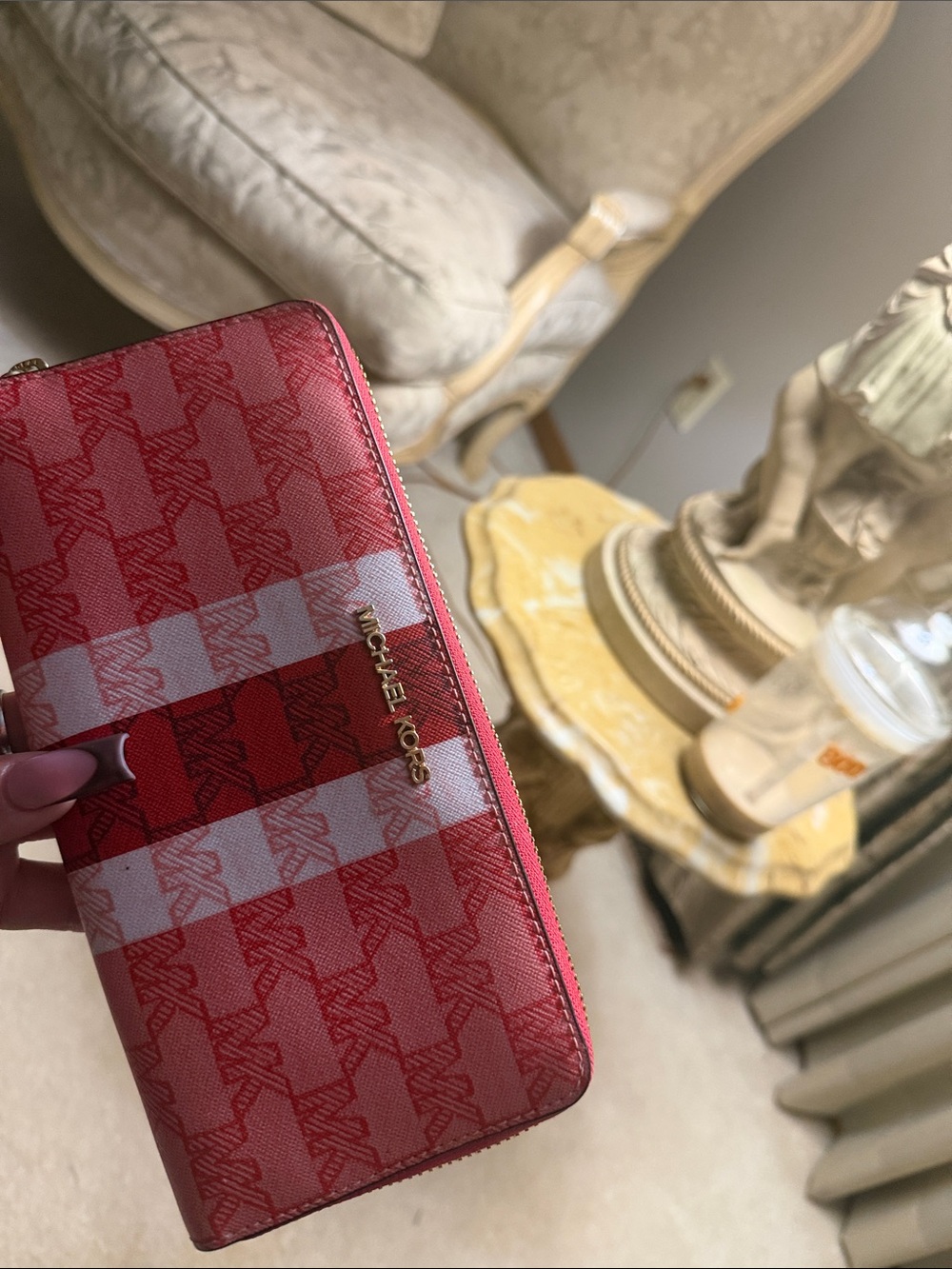 Michael Kors Red and Berry Signature Zip Wallet